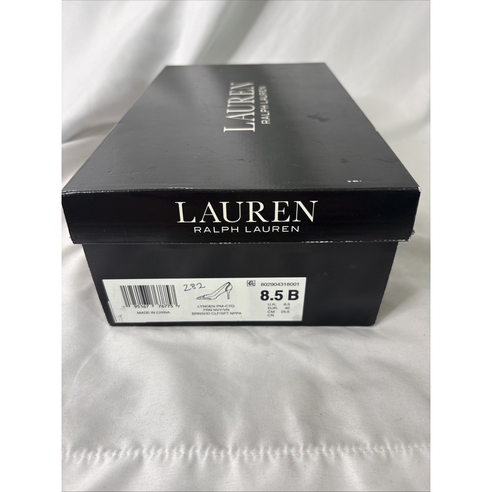 Lauren Ralph Lauren Women's 8.5 Lynden Leather Pointed Pump Heels Blue Cream - Picture 9 of 9